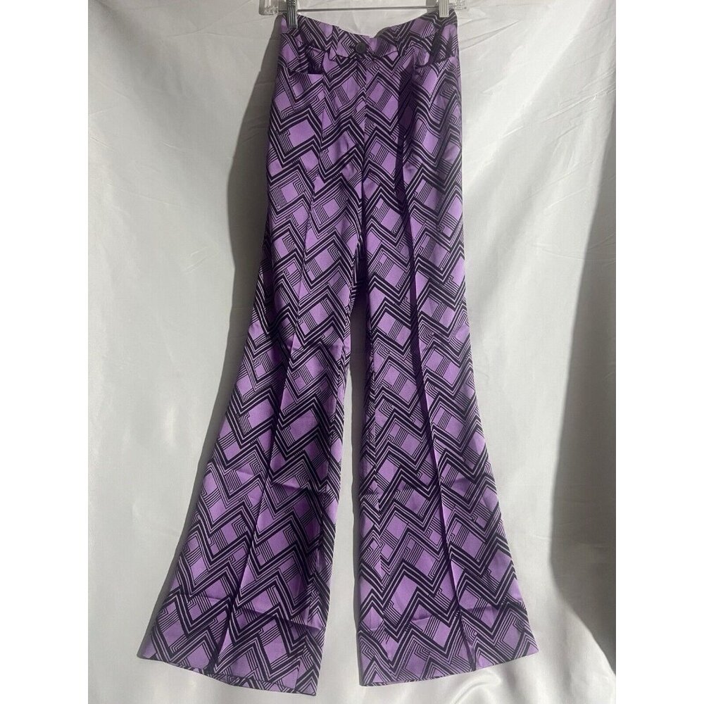MNG Pants Purple Black Chevron XS 70s Pants Y2K  Wide Leg Pockets Boho I…